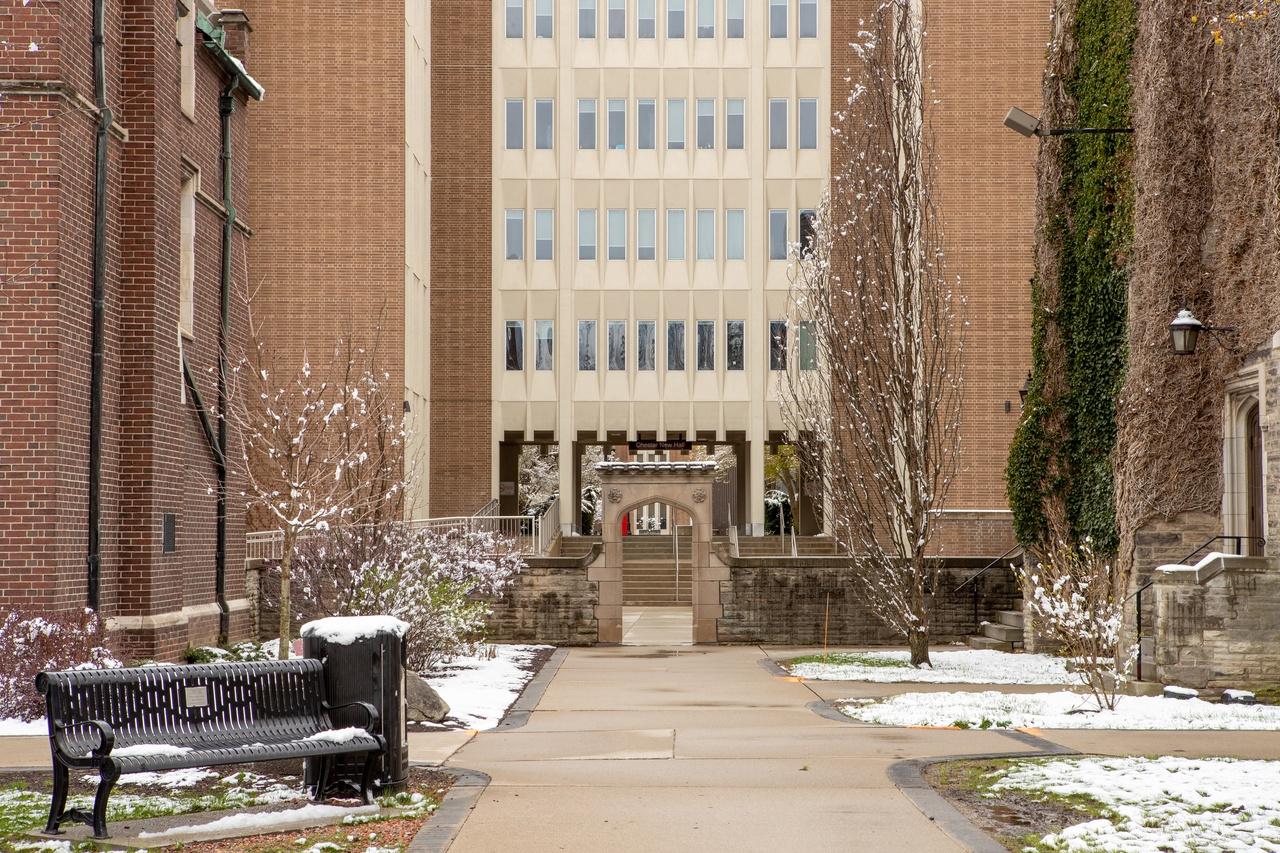Walkway through the Edwards arch to the CNH stairs.